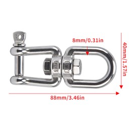BORDSTRACT 2Pcs 8mm / 0.3in Swivel Ring Snap Rolling Shackle Device，304 Stainless Steel 360° Detachable Rotating Ring Snap for Hammock Chair Swing, Porch Swing, Swing Chair, Climbing Rope, etc.