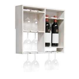 Elegant Designs HG1029-WWH 16.4" Wine & Dine Wooden Wall Mounted Wine Rack Shelf, Stemware Holder, for Dining Room, Bar, Kitchen, White Wash