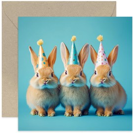 Special Birthday Cards for Men and Women, Funny Celebrating Bunny Rabbits Design, Humorous Animal Photography, Cute Gifts Auntie Sister Dad Mum Brother Uncle - Blank Inside