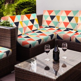 Newwiee 12 Pcs Patio Cushion Covers Outdoor Stretch Sofa Couch Cover Replacement Couch Slipcover Sofa Seat Chair Porch Patio Furniture Protector, Flexibility Washable(Multicolor,Geometric)
