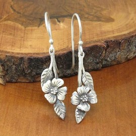 Bohemian Two-Tone Rose Gold Flower Leaf Earrings Rose Dangle Earrings for Women 925 Sterling Silver Hook Earrings Anniversary Jewelry Women's Jewelry s（Silver）