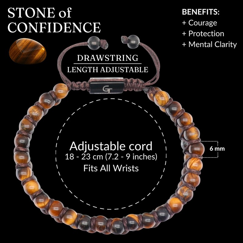 GT collection Brown Tiger Eye Bracelet for Men, Adjustable Double