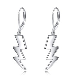 Pendientes Lightning Bolt de plata de ley con cierre de palanca, regalo de joyería para mujeres y niñas, Plata de ley, Sin gemas.