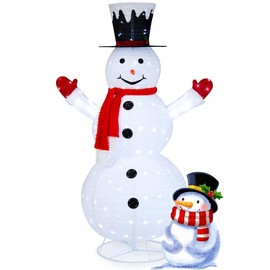 DREAMADE 6ft Pop Up Snowman Christmas Decorations, Outdoor Lighted Holiday Displays w/ 200 White LED Lights & Metal Stand, Collapsible Snowman Decorations for Indoor/Outdoor, Lawn, Yard, Garden