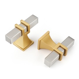 Haliwu 10 Pack Brushed Nickel Cabinet Knobs T-bar Silver&Gold Kitchen Handles Dresser Drawer Hardware