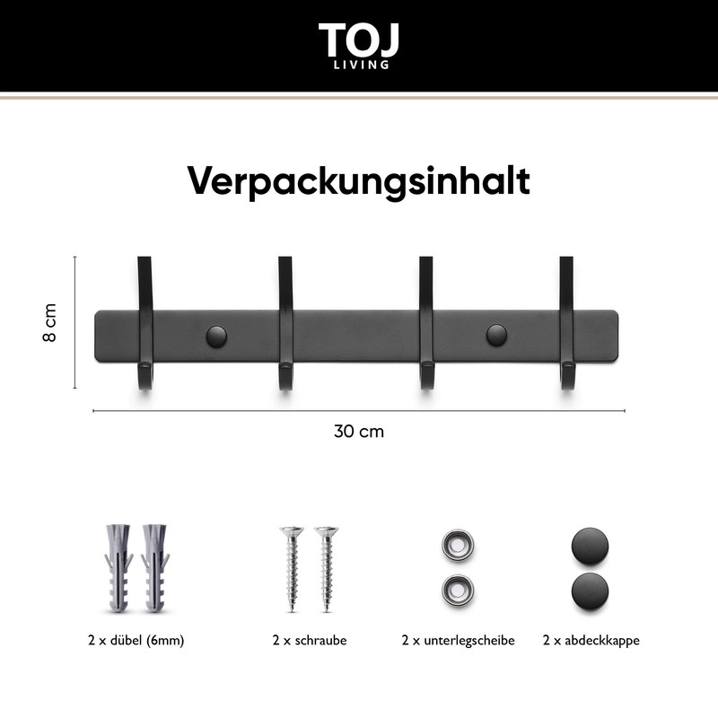 TOJ Living Wall Coat Rack, 30 cm, 8 Hooks, Coat