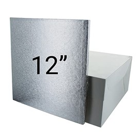 Culpitt 12" Square Silver Cake Drum Board & White Cake Box Combo, 12 Inch Box and Matching Board Set For Cake Transport