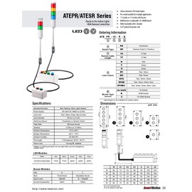 ATESR-10-G, Andon Light, Remote Selector Switch Control Box, w/10ft Cable, 9.45" Pole w/L Bracket, Green Steady, 110VAC, 6ft Power Cord