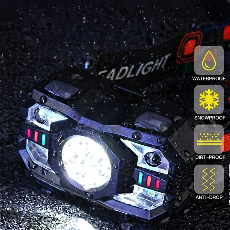 KunHe 10 Pack led Rechargeable Headlamp Flashlight Headlight Motion Sensor