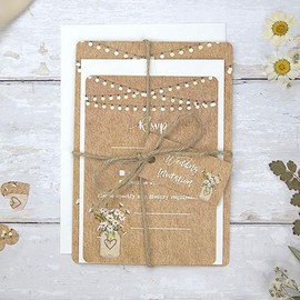 Dotty about Paper Rustic Mason Jar Flowers - Wedding Thank You Cards - Pack of 10. Floral, Vintage, Kraft. Perfect For Friends And Family, Envelopes Included. Any Occasion (683)