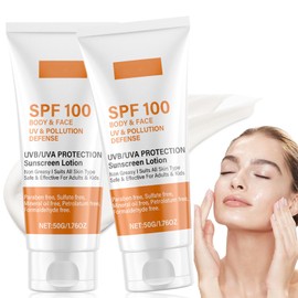 2Pcs Sunscreen SPF 100, Ultra Light UV Protetion Face Sunscreen, Factor 100 Sun Cream for Face & Body, Waterproof Moisturiser Sun Lotion, Refreshing and Non-Greasy, Suitable for All Skin Types