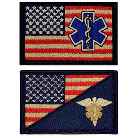 USA Flag Medic EMT EMS Patch 2PC Bundle Set - 3 X 2 Inch Hook Fastener B357