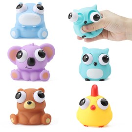 HENGBIRD Pack of 5 Animals Stress Toy Funny Eyes Out Squeeze Toy Anti-Stress Toy Children Stress Ball Anti Stress Animal Adult Squishy Toy Children's Birthday Party Favours
