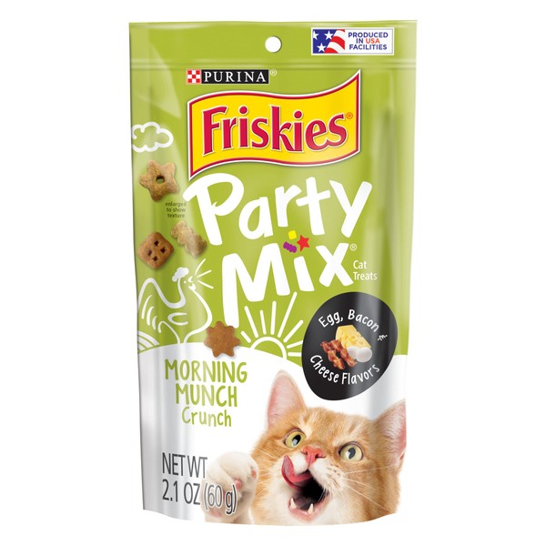 Purina Friskies Made in USA Facilities Cat Treats, Party Mix Crunch Morning Munch - 2.1 oz. Pouch
