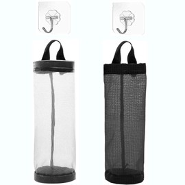 Plastic Bag Holder Dispenser Mesh Storage Garbage Bags Organizer Hanging (Black)