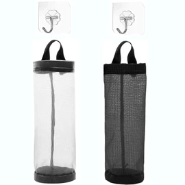 Plastic Bag Holder Dispenser Mesh Storage Garbage Bags Organizer Hanging (Black)