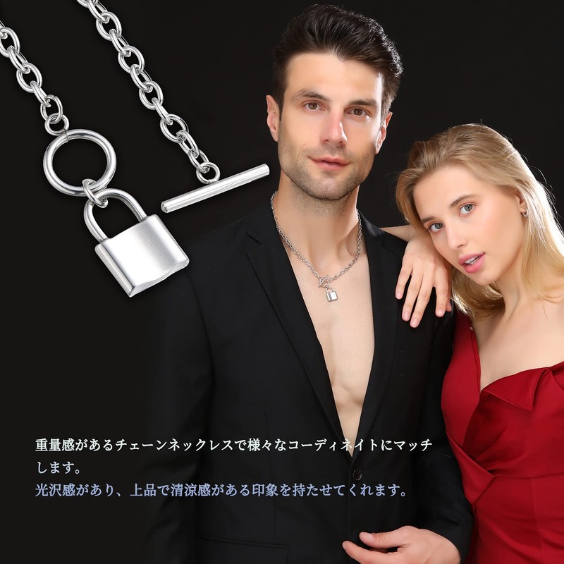 Yooping Men's Necklace, Silver, Padlock, Pendant, Stainless Steel
