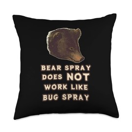 Bear Spray And Bug Spray Funny Camping Jokes Bear Bug Spray Joke Funny Camping Throw Pillow, 18x18, Multicolor