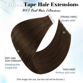 Vivien Dark Brown Tape in Hair Extension Real Human Hair 24in Brown Tape in Human Hair Extensions Long Straight Hair Extensions Tape in Brown 50g 20pcs #4