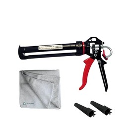 Professional 26:1 Caulking Gun Kit – Heavy-Duty Caulk Gun with Revolving Barrel, Drip-Free Release + Cartridge Caps & Microfiber Cloth