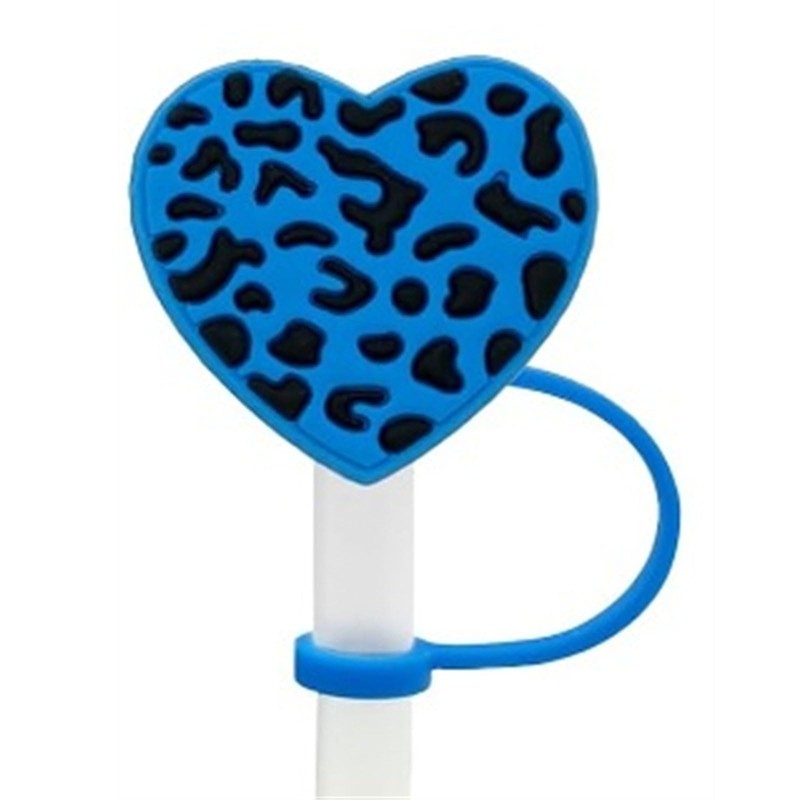 ROYALEAD 5pcs Straw Lid for Cups Heart-shaped Leopard Print Silicone