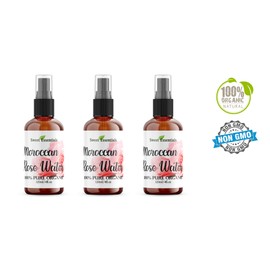 Pack of 3 Premium Organic Moroccan Rose Water - 4oz W/Sprayer - Imported From Morocco - 100% Pure (Food Grade) No Oils or Alcohol - Rich in Vitamin A & C Perfect for Hydrating & Rejuvenating Your Skin