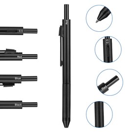 AUAUY 4 in 1 Multicolor Pen, Metal Cased Multifunction Pen, Gravity Sensor Multifunction Pen, 0.5mm 3 Color Ballpoint & 0.5mm Mechanical Pencil, 38 PCS Comes with Refill, Eraser, Metal Pen Case