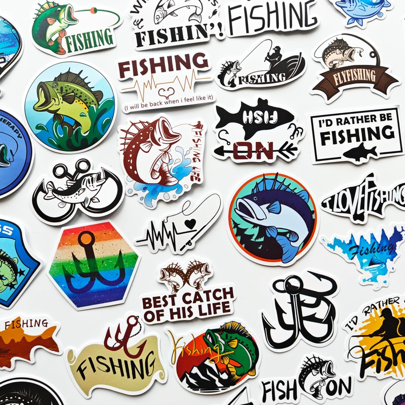 Calcomanías genéricas de pesca con mosca para barcos, pescado, bagre,