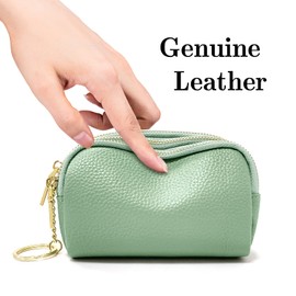 GOOPAI 3 Zippered Genuine Leather Coin Purse Triple Capacity Change Pouch Little Travel Wallet with Key Ring for Women