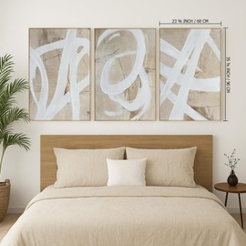 Zessonic Large Textured 3D Wall Art Neutral Set of 3-24"x36" Hand-Painted Abstract Canvas Framed Paintings Brown for Living Room, Bedroom - Modern Minimalist Neutral Boho Decor