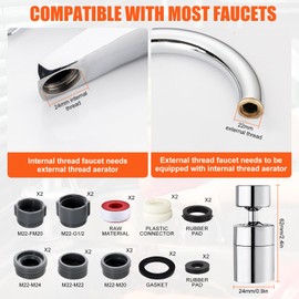 2 Pieces 360° Swivel Tap Attachment M22/M24 Multifunctional Rotating Tap Aerator with 2 Modes / Jet Types for Home Kitchen Bathroom Sink High Pressure Bath Nozzle