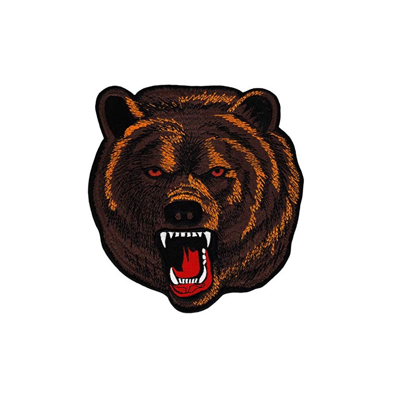 Bear Head Brown Back Patch XXL Grizzly Bear Back Patch