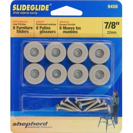 Shepherd Hardware 9456 7/8-Inch Round, Adhesive Slide Glide Furniture Sliders, 8-Pack