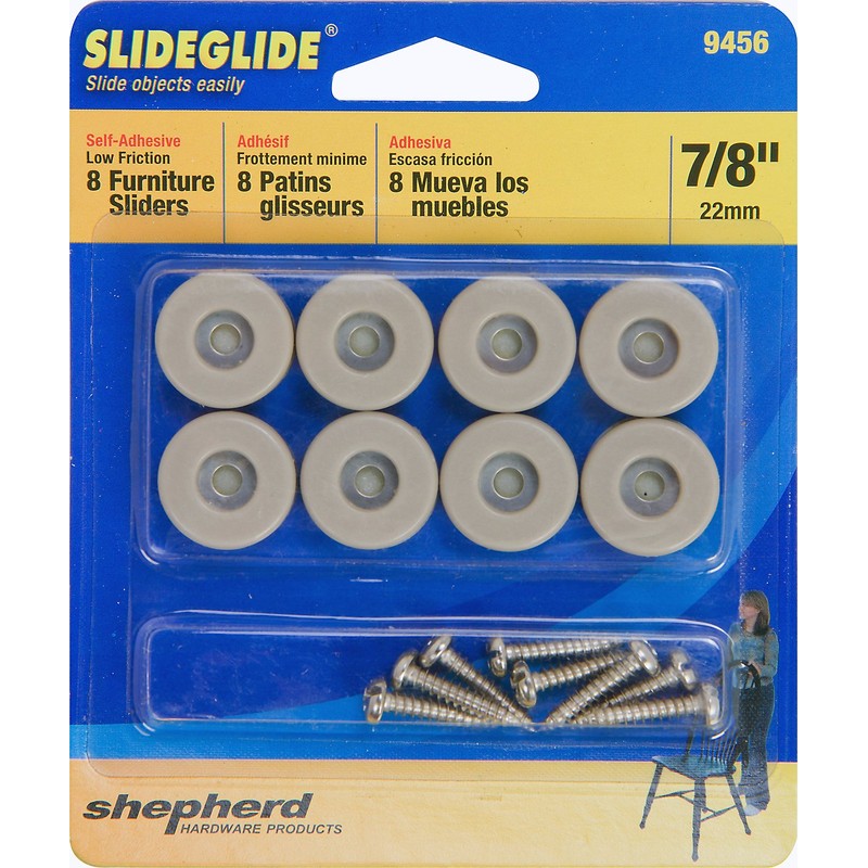 Shepherd Hardware 9456 7/8-Inch Round, Adhesive Slide Glide Furniture Sliders,