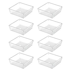 Backerysupply Clear Plastic Drawer Organizer Tray for Vanity Cabinet (6"×6"×2"，Set of 8),Storage Tray for Makeup, Kitchen Utensils, Jewelries, and Gadgets…