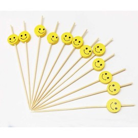 AILEXI Cocktail Sticks 100 Counts Wooden Toothpicks Party Supplies Frill Finger Food Fruits Sandwich Nibbles - Yellow Smiles