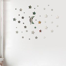 40PCS Moon and Star Wall Decals,Wall Stickers,Atomic Moon Vinyl Decal Star Walls Decals Celestial Decor for Baby Kids Bedroom Home DIY Decor