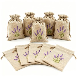 Lavender Bags Empty 10 Pack - Natural Drawstring Sachets for Wardrobes, Drawers & Travel, Aromatherapy Pouches to Fill with Dried Flowers, Herbs & Spices (15x10cm, Linen）