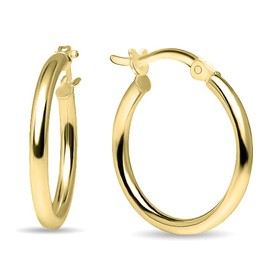 Charmsy 925 Sterling Silver Hoop Earrings Italian 14K Gold-Plated 2.5mm Round Tube Small Hoops Earring Classic Click-Top for Women 20mm