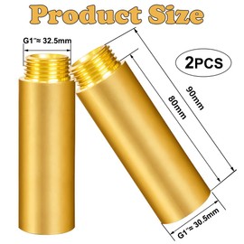 Brass Tap Extension 80 mm, Pack of 2 Tap Extension 1 Inch x 80 mm, G1 Inch Female x AG Brass Extension Fitting, DN25 Thread Extension, for Water Supply Systems, Central Heating, Solar Energy Anla