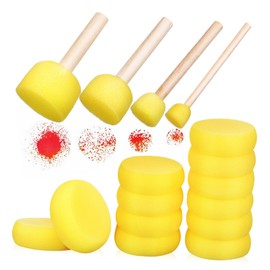 DOITOOL Set of 12 Round Sponges for Painting Craft Pottery Makeup Cleaning White Sponge Wooden Handle
