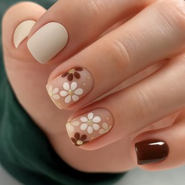 24Pcs Short Square French Tip Press-On Nails | Stylish Ombre & Floral Design | Long-Lasting Wear, Comfort Fit | Cute Nail Set for Everyday & Party