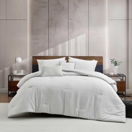 Kenneth Cole - Queen Comforter Set, Soft & Smooth Textured Bedding w/Matching Pillowcases and Decorative Pillows, 5 Piece Bed Sets (Space Dye Grid Grey)