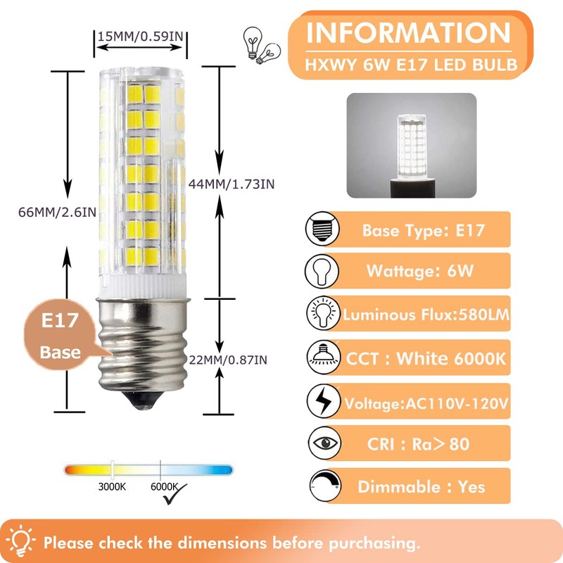 HXWY E17 LED Bulb for Microwave Oven Over Stove Appliance,