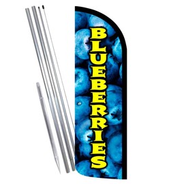 Vista Products Blueberries Premium Windless Feather Banner Flag Kit (Flag, Pole, & Ground Mt)