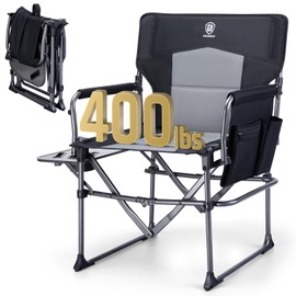 EVER ADVANCED Camping Directors' Chair with Side Table, Portable Folding with Compact Size, Heavy Duty Lawn Chair with Pocket for Camping, Lawn, Sports and Fishing, 400lbs, Black