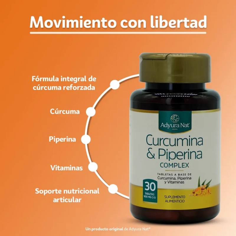 Curcumina & Piperina Complex | 30 Tabletas | Adyura Nat