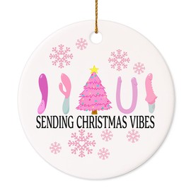 Decorlion 2024 Christmas Ornament - Sending Christmas Vibes Ceramic Ornament, Funny Christmas Ornament, Christmas Tree Decoration, Gift for Friends, Brother, Sister, Bestie, Co-Worker