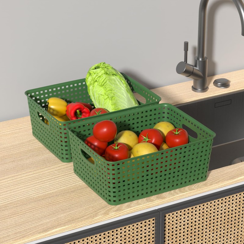 Sadstory Plastic Weave Storage Shelf Baskets, Organization Baskets, 4 Packs