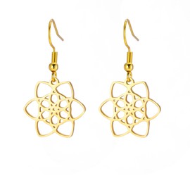 KKJOY Flower of Life Earrings Stainless Steel Celtic Knot Flower Pendant Earrings Eternity Flower Inspirational Amulet Jewellery for Women Charming Ladies, Stainless Steel, No Gemstone